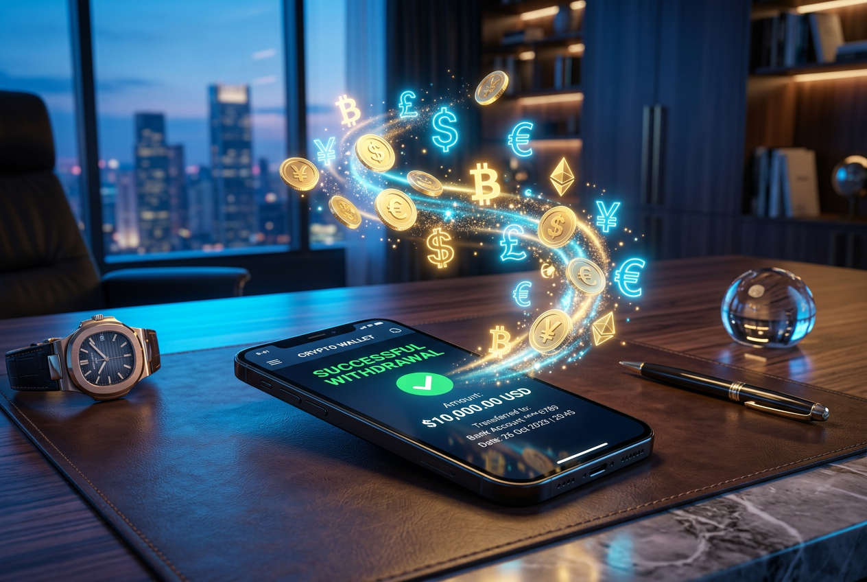 Smartphone displaying a successful casino withdrawal and gold coins