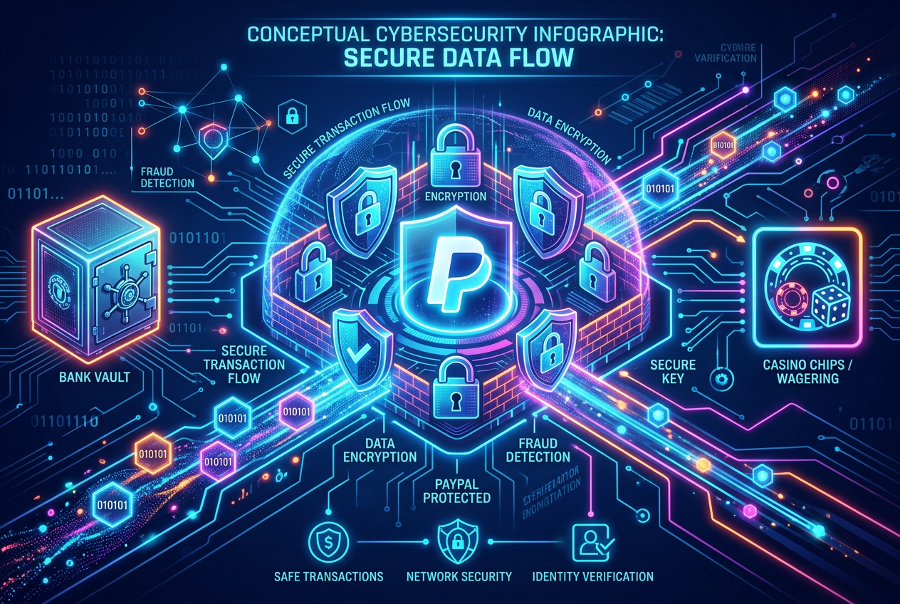 Ilustracja bezpieczeństwa cyfrowego PayPal w transakcjach hazardowych