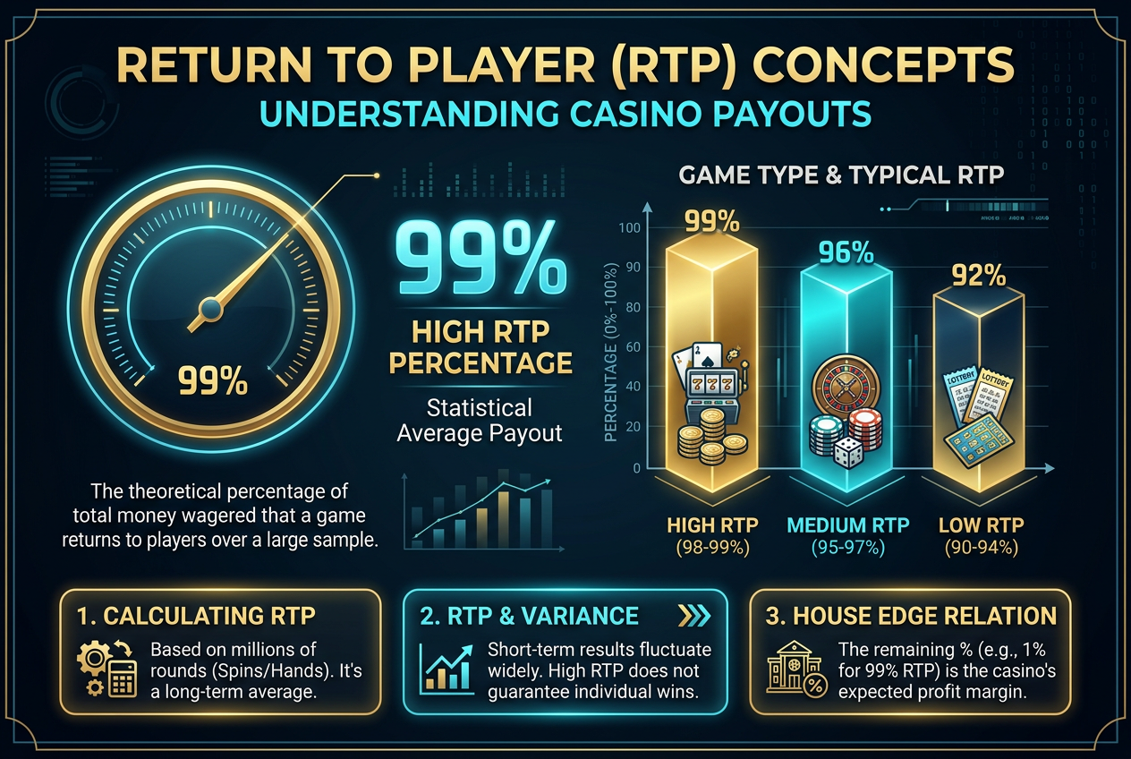 Infographic explaining Return to Player (RTP) and House Edge concepts